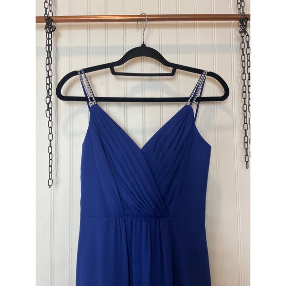 David’s Bridal Royal Blue Plated Fit And Flare Long Dress Gown Wedding Size 0 - Picture 2 of 7